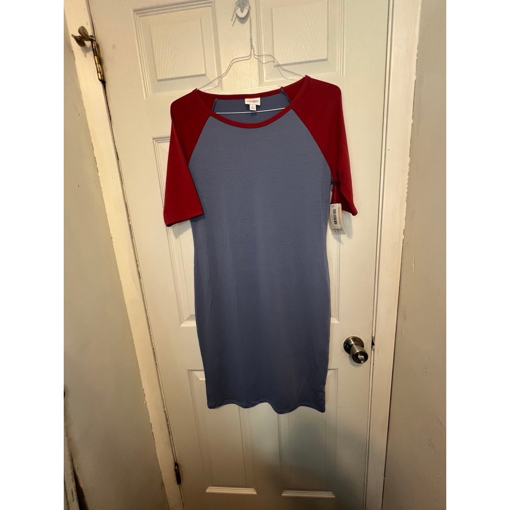 LulaRoe size large super soft Julia bodycon dress in blue and red NWT